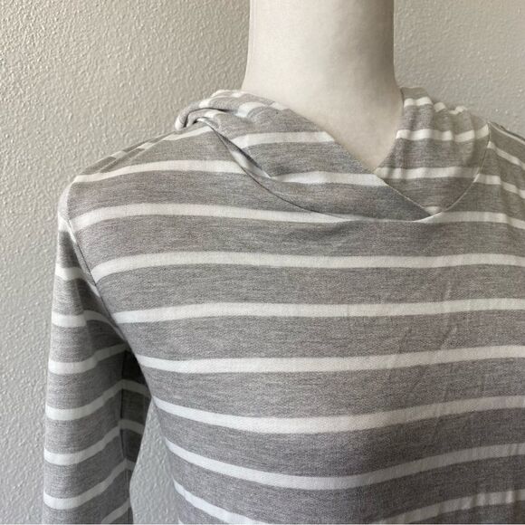 Miami for Francescas Pullover Hoodie Shirt Lace Detail Gray White Striped SZ S - Picture 3 of 12